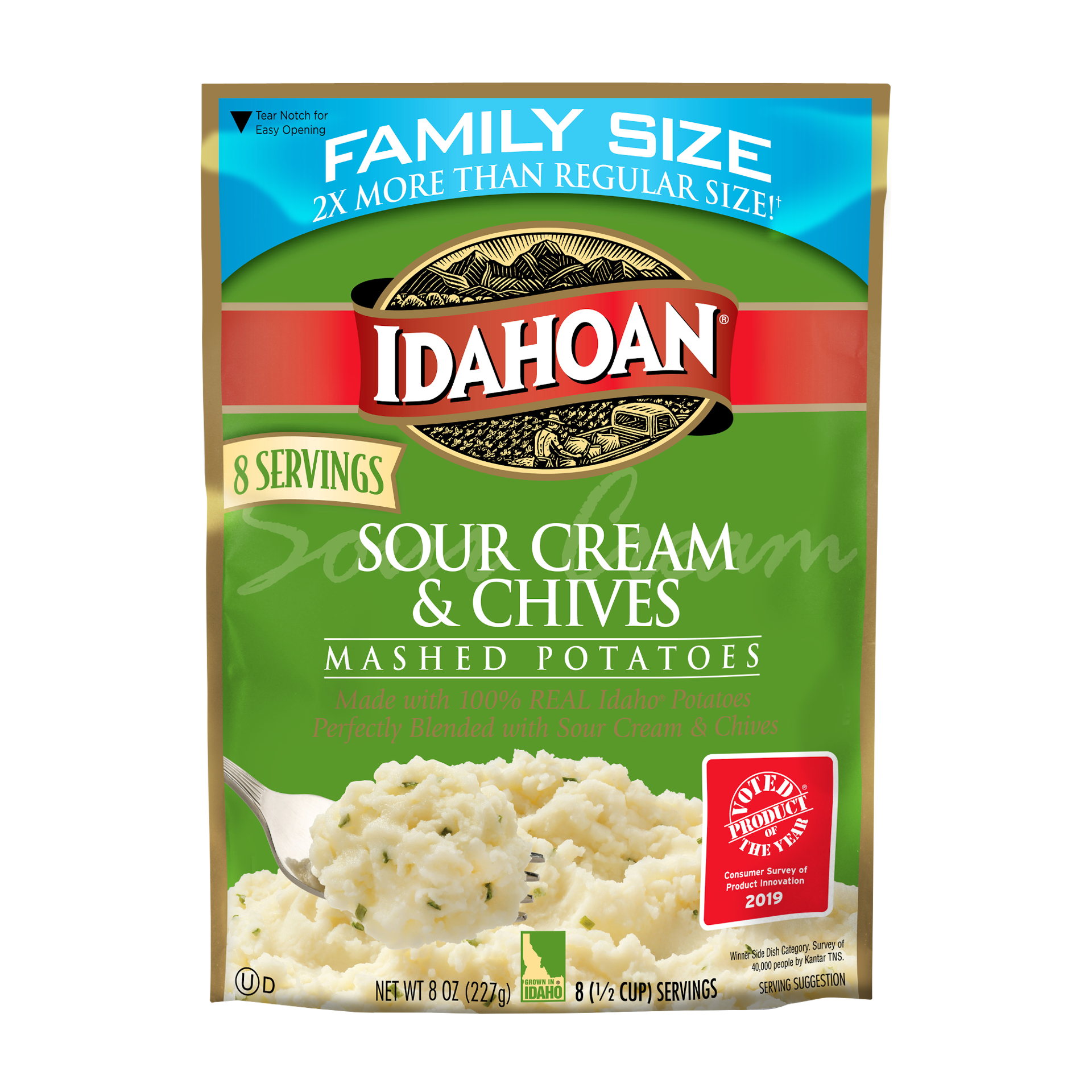 slide 1 of 4, Idahoan Sour Cream & Chives Mashed Family Size Potatoes, 8oz (Pack of 8), 8 oz