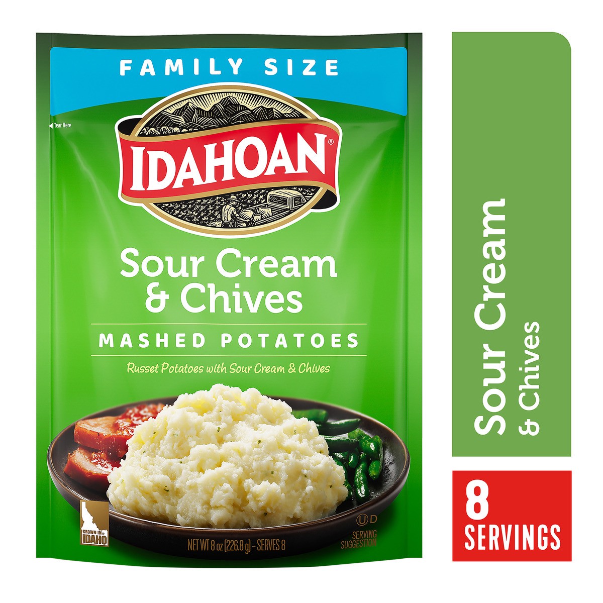 slide 1 of 4, Idahoan Mashed Potatoes, Sour Cream & Chives, Family Size, 8 oz