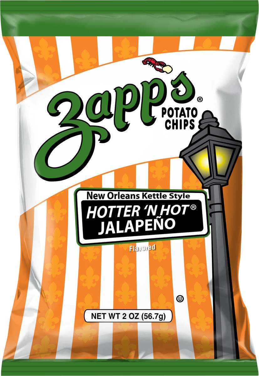 slide 4 of 7, Zapp's 2 oz Zapp's Hotter 'N Hot Jalapeño New Orleans Kettle Style Potato Chips, 2 oz