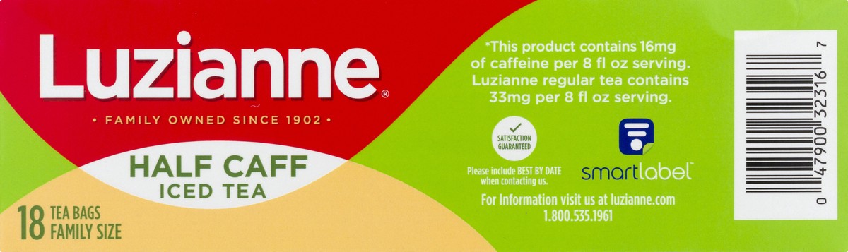 slide 2 of 9, Luzianne Half Caff Tea Family Size 18 Tea Bags, 18 ct