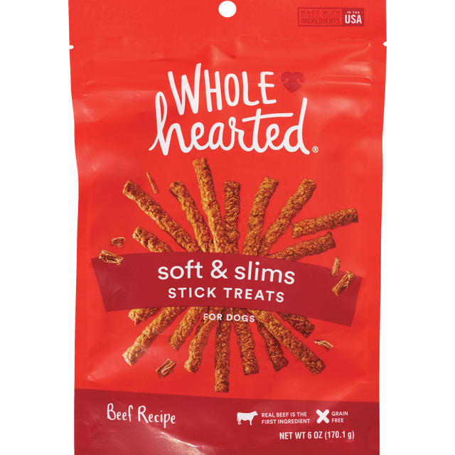 slide 1 of 1, WholeHearted Grain Free Soft and Chewy Beef Recipe Dog Stick Treats, 6 oz