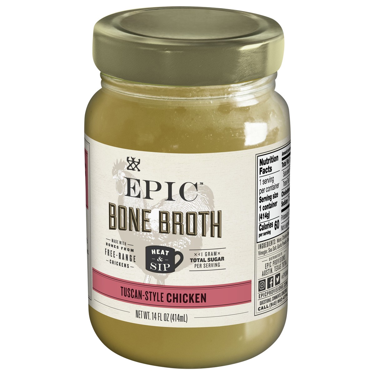 slide 10 of 11, EPIC Tuscan Chicken Bone Broth, Keto Consumer Friendly, 14 oz jar,