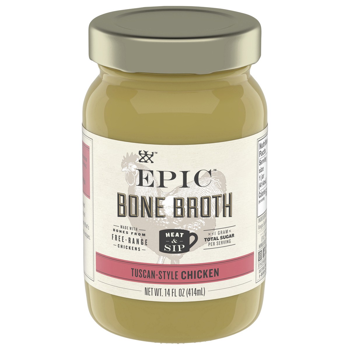 slide 1 of 11, EPIC Tuscan Chicken Bone Broth, Keto Consumer Friendly, 14 oz jar,