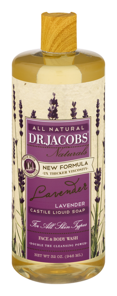 slide 1 of 1, Dr. Jacobs Naturals Castile Liquid Face and Body Wash , Lavender, 32 fl oz