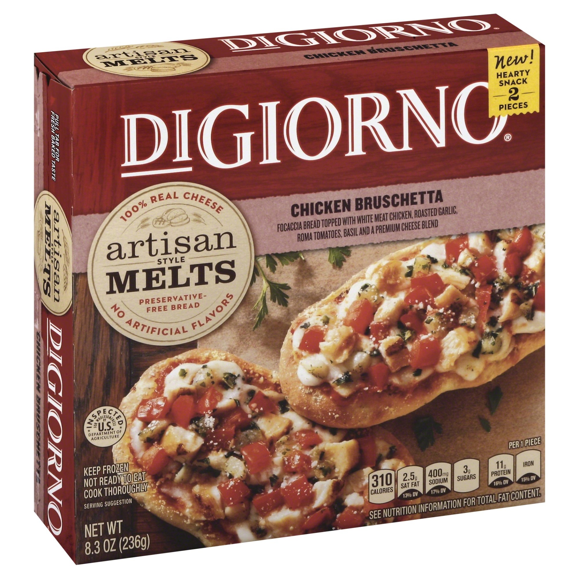 slide 1 of 1, DiGiorno Artisan Style Melts Chicken Bruschetta Pizza, 8.3 oz