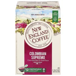 New England Coffee Arabica Medium Roast Pods Colombian Supremo Coffee - 12 ct - 0.40 oz