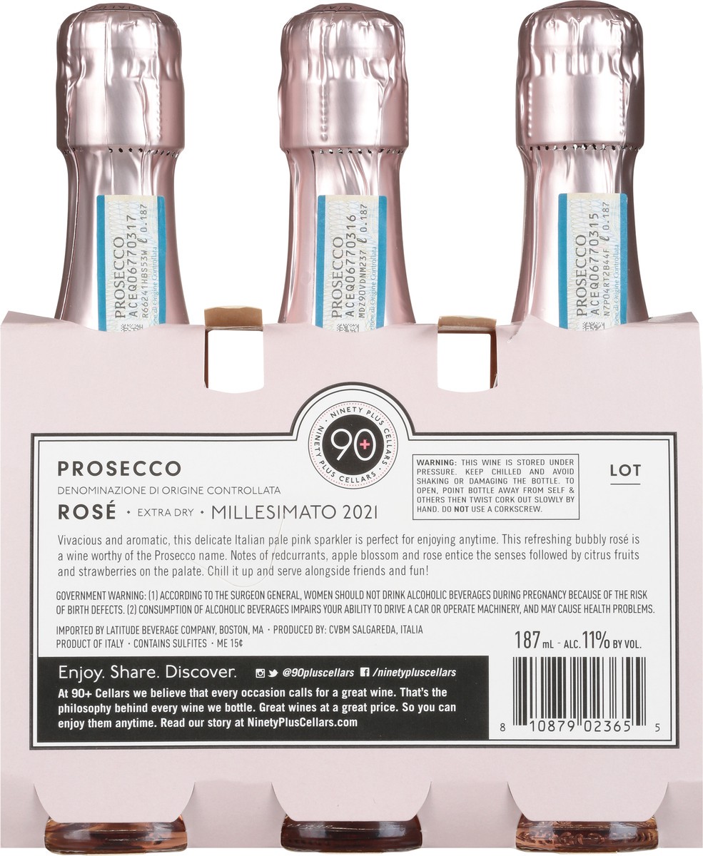 slide 7 of 11, 90+ Cellars Italy Lot 197 Extra Dry Prosecco D.O.C. Rose 3 - 187 ml Bottles, 3 ct; 6.32 fl oz