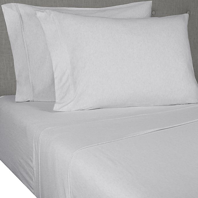 slide 1 of 4, Simply Essential Heathered Jersey Twin Sheet Set - Light Grey, 1 ct