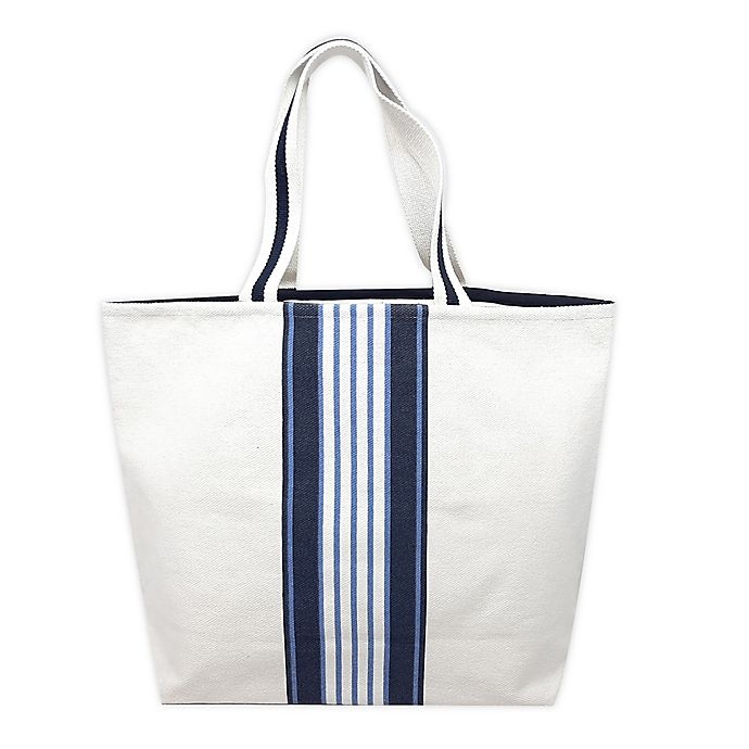 slide 1 of 1, One Kings Lane Open House Center Stripe Canvas Tote Bag - White/Blue, 1 ct