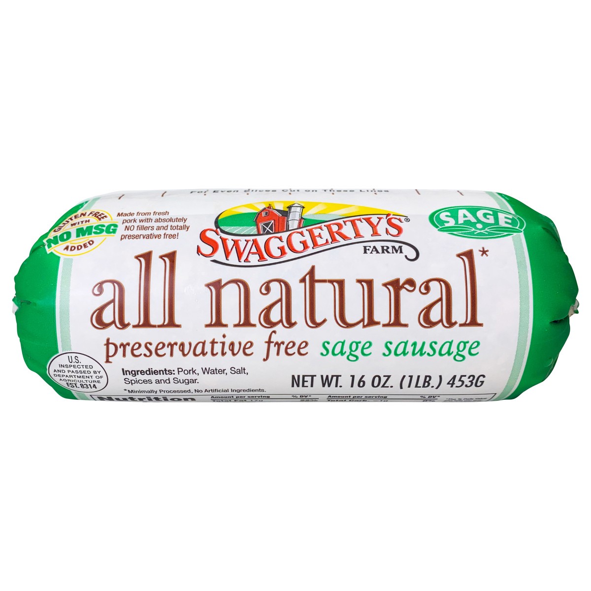 slide 1 of 8, Swaggerty's Farm Sausage, Preservative Free, All Natural, Sage, 16 oz