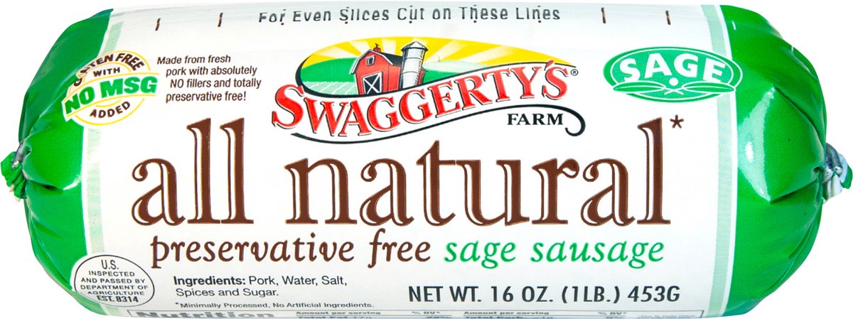 slide 1 of 8, Swaggerty's All Natural Sausage Roll Sage 16oz, 16 oz