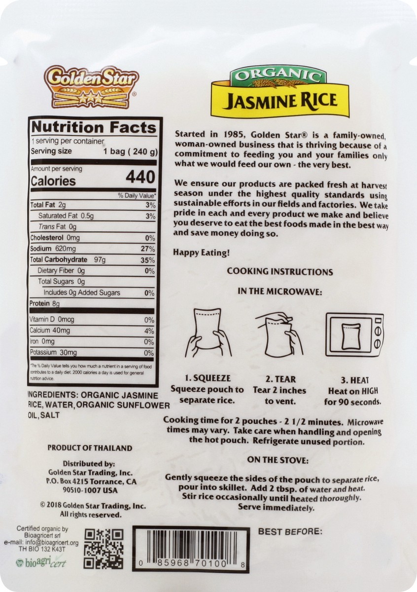 slide 8 of 9, Golden Star Ready-to-Heat Organic Thai Hom Mali Jasmine Rice- 8.5 oz, 8.5 oz