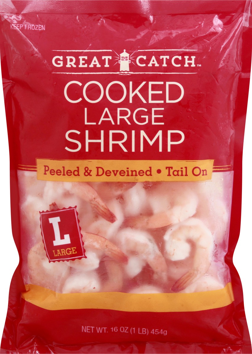 slide 1 of 13, Great Catch Cooked Large Tail On Shrimp 16 oz, 16 oz