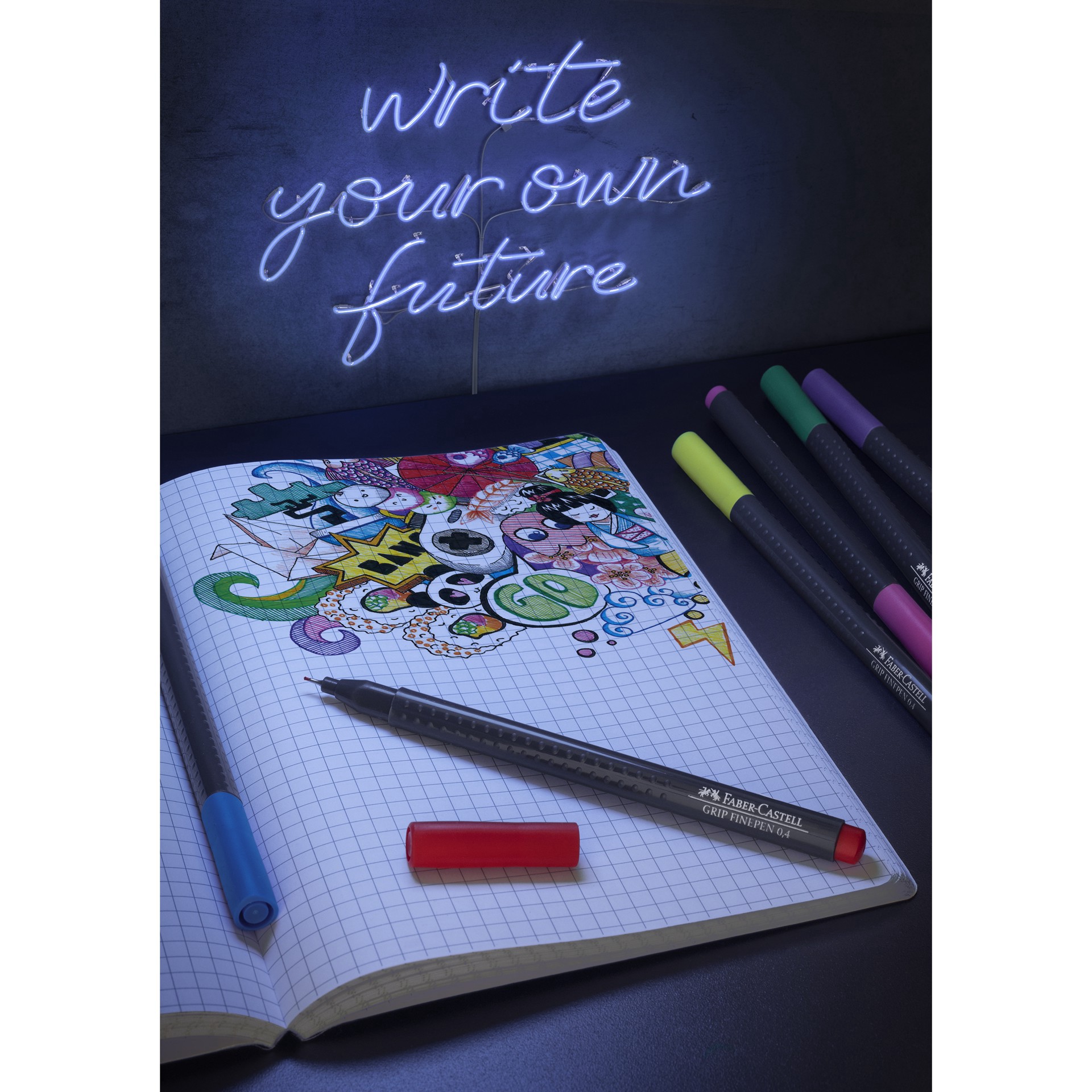 slide 2 of 3, Faber-Castell Basic Colors Grip Finepen Set, 0.4 mm line width