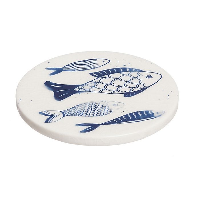 slide 3 of 5, Cypress Home Crackle Fish Coasters with Caddy - Blue, 4 ct