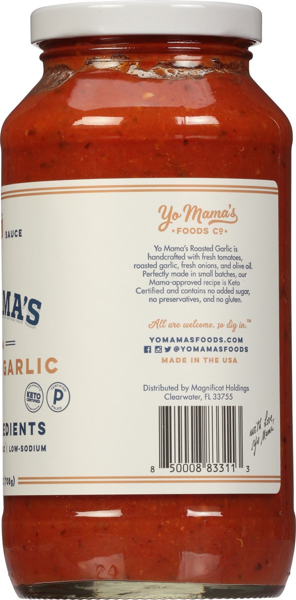 slide 3 of 9, Yo Mama's Roasted Garlic Tomato Sauce 25 oz, 16 oz
