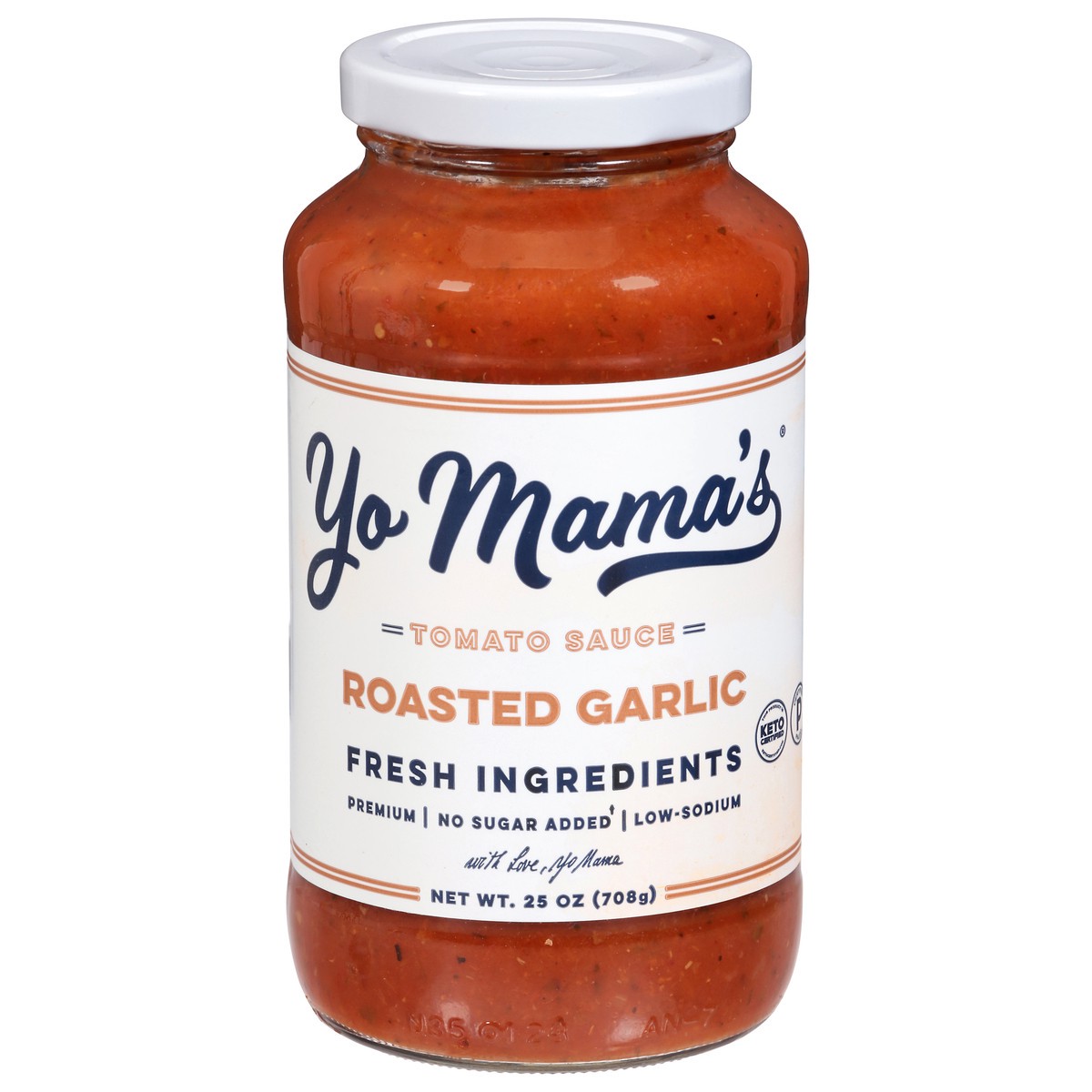 slide 1 of 9, Yo Mama's Roasted Garlic Tomato Sauce 25 oz, 16 oz