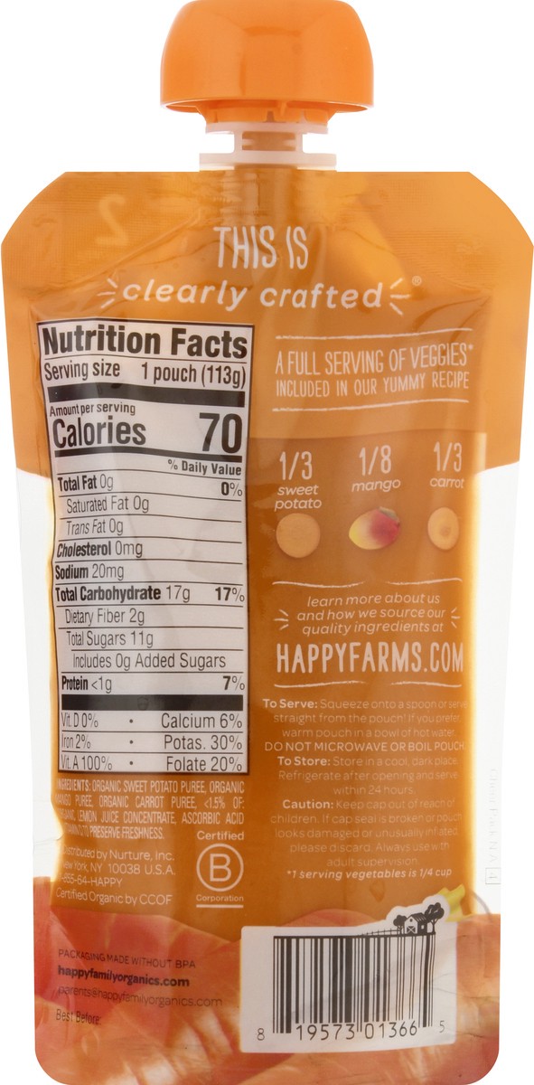 slide 7 of 9, Happy Baby Organics Clearly Crafted Stage 2 Sweet Potatoes, Mangos & Carrots Pouch 4oz UNIT, 4 oz