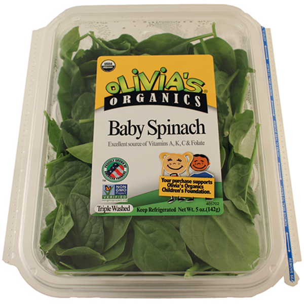 slide 1 of 1, Olivia's Organic Baby Spinach, 5 oz