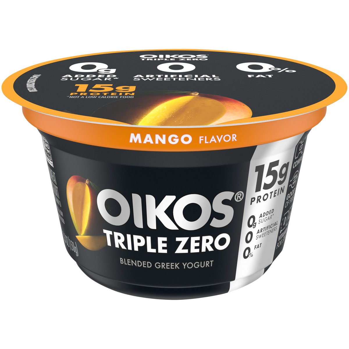 slide 1 of 8, Oikos Triple Zero Mango Greek Yogurt, 5.3 Oz., 5.3 oz