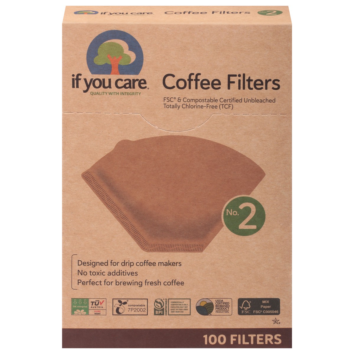 slide 1 of 1, If You Care No. 2 Coffee Filters 100 ea, 100 ct
