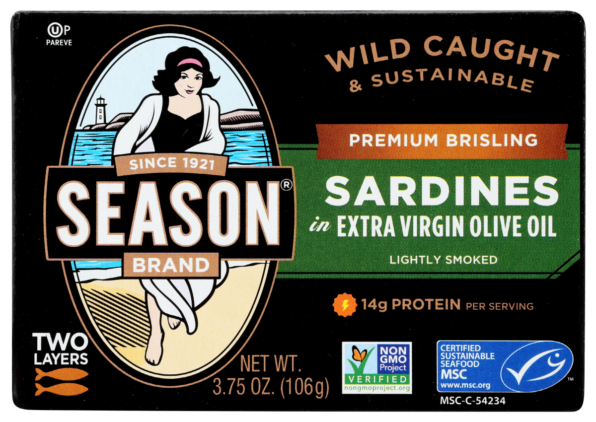 slide 1 of 1, Season Brand Brisling Sardines in Extra Virgin Olive Oil, 3.75 oz