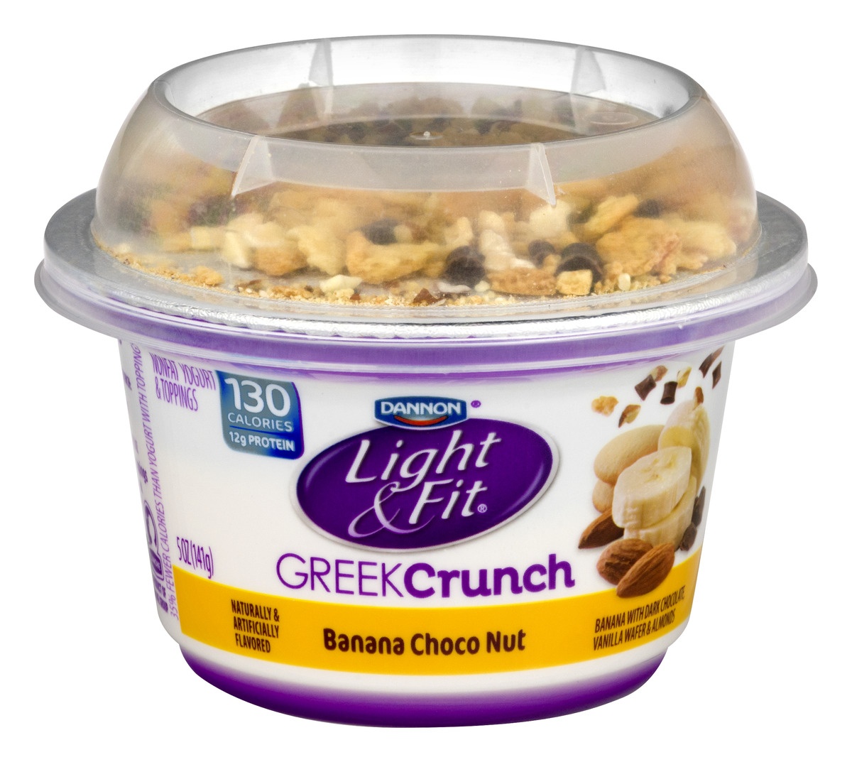 slide 1 of 6, Dannon Light & Fit Greek Banana Choco Nut Yogurt Crunch With Toppings, 5 oz