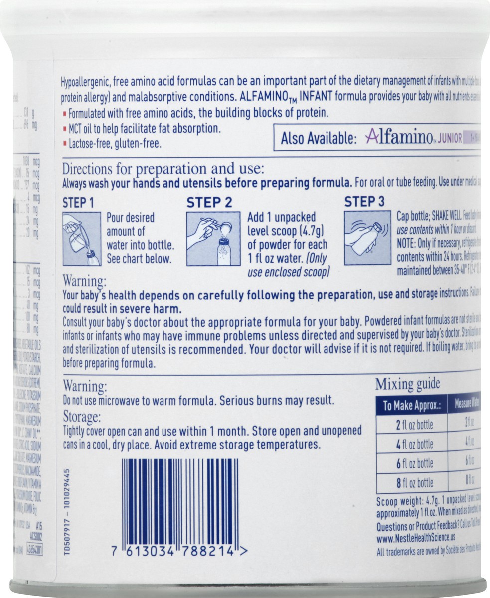 slide 5 of 10, Nestle Health Science Alfamino 0-12 Months Infant Formula with Iron 14.1 oz, 14.11 oz