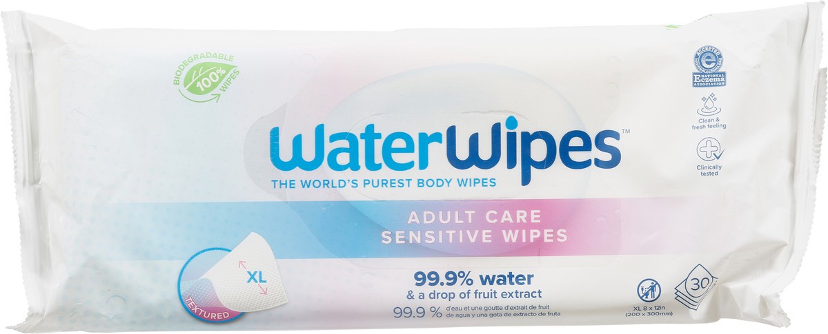 slide 6 of 12, WaterWipes 99.9% Water Based & Hypoallergenic Adult Wipes for Sensitive Skin, 30 ct
