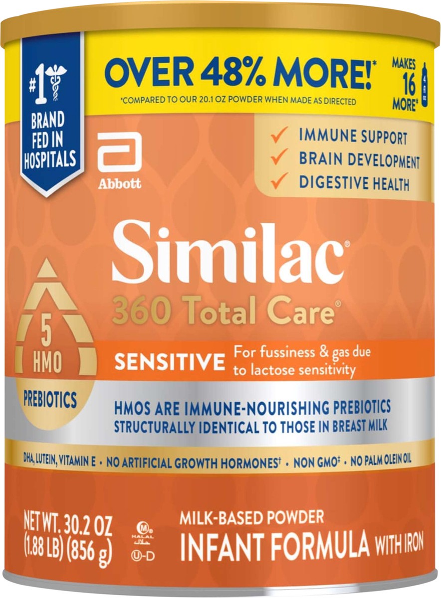 slide 2 of 10, Abbott Similac Milk-Based Powder Sensitive 360 Total Care Infant Formula with Iron 30.2 oz, 30.2 oz
