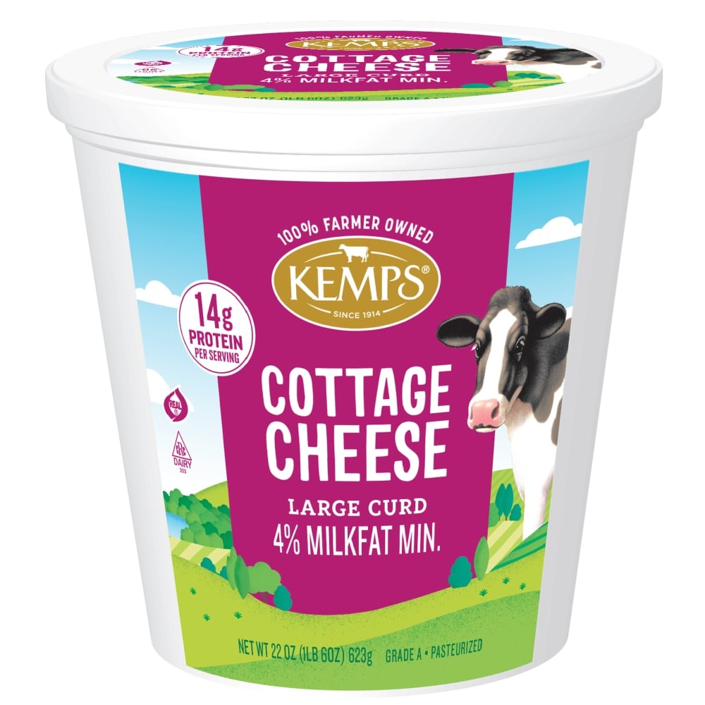 slide 1 of 6, Kemps Large Curd 4% Cottage Cheese, 22 oz