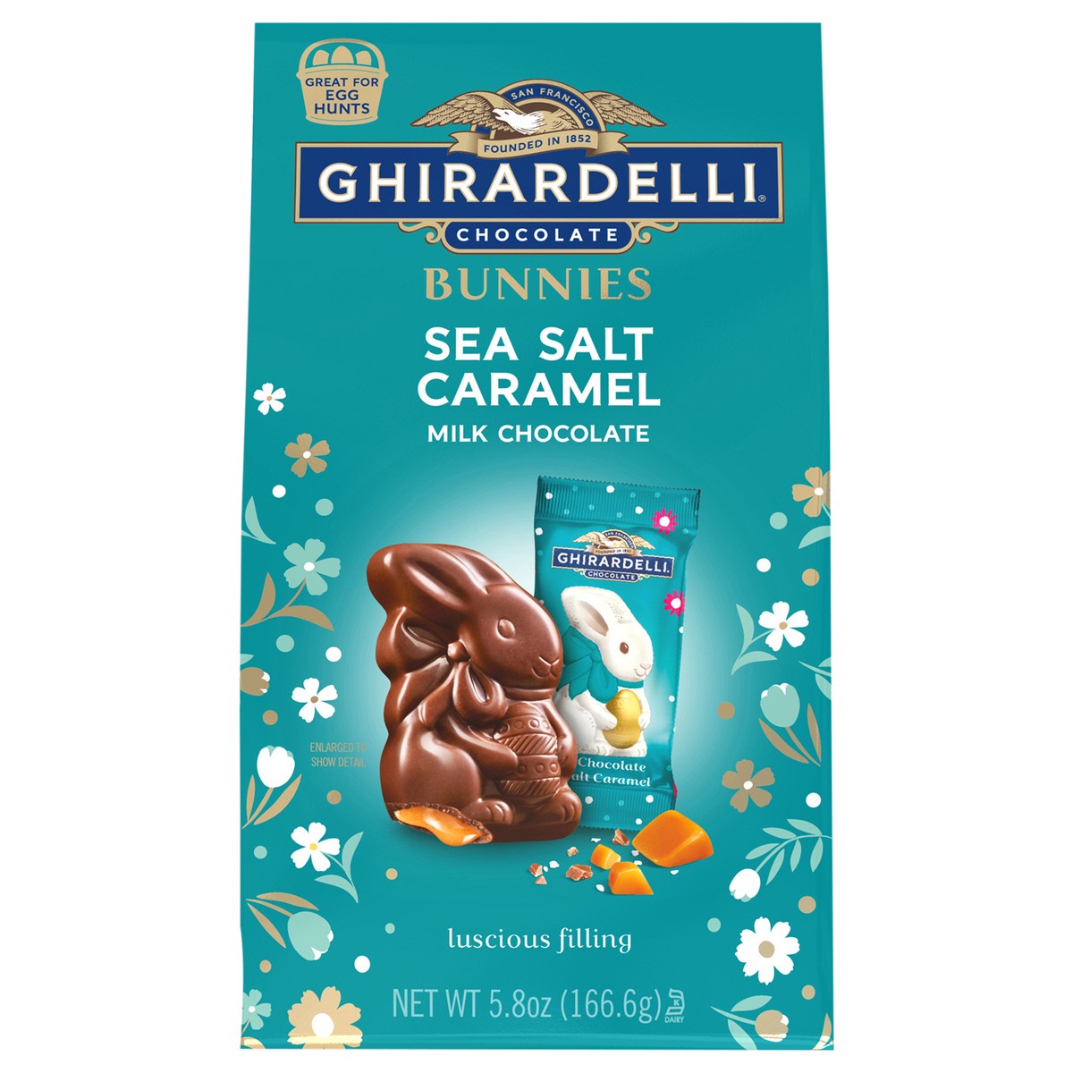 slide 1 of 5, GHIRARDELLI Sea Salt Caramel Milk Chocolate Bunnies, 5.8 oz Bag, 5.8 oz