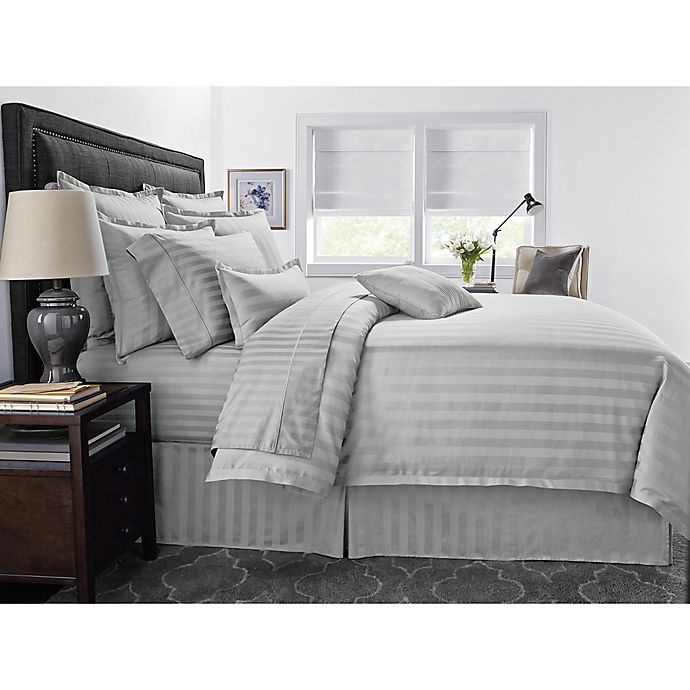 slide 1 of 1, Wamsutta 500-Thread-Count PimaCott Damask Stripe Twin Duvet Cover Set - Silver, 1 ct