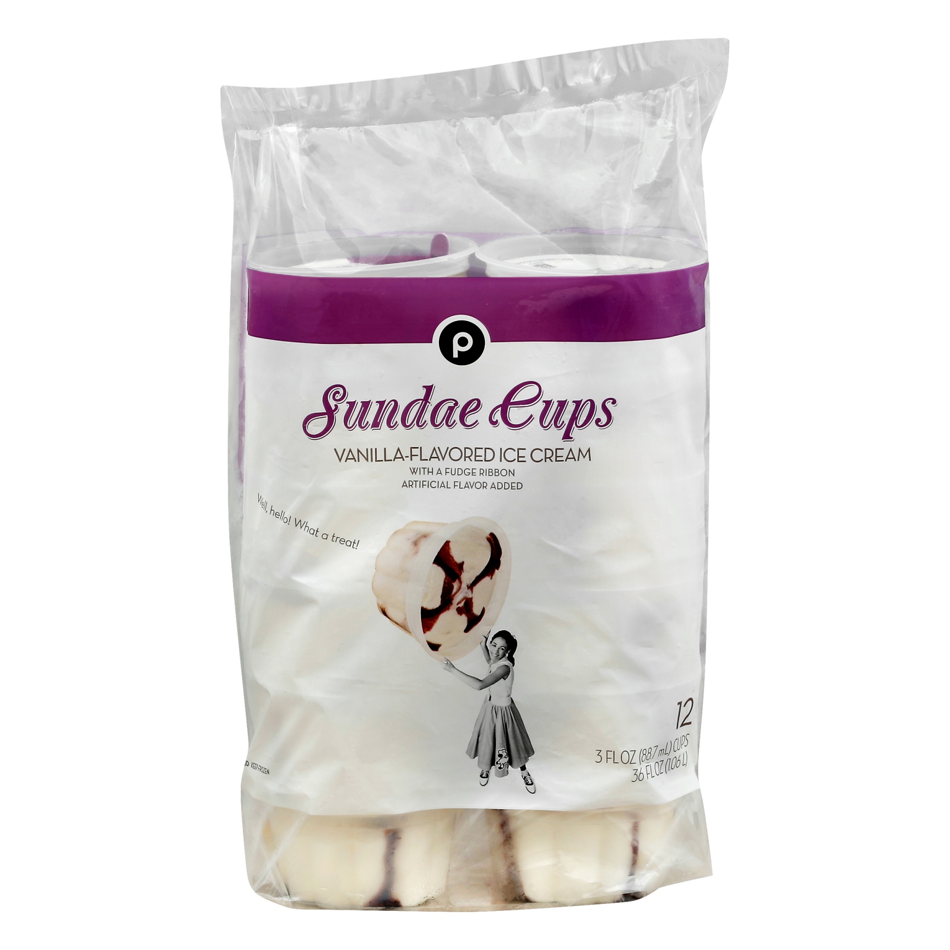 slide 1 of 1, Publix Sundae Cups Vanilla-Flavored with Fudge Ribbon Ice Cream, 12 ct; 3 fl oz