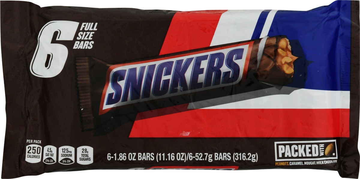 slide 4 of 11, Snickers Full Size Chocolate Candy Bars, 6 ct; 1.86 oz