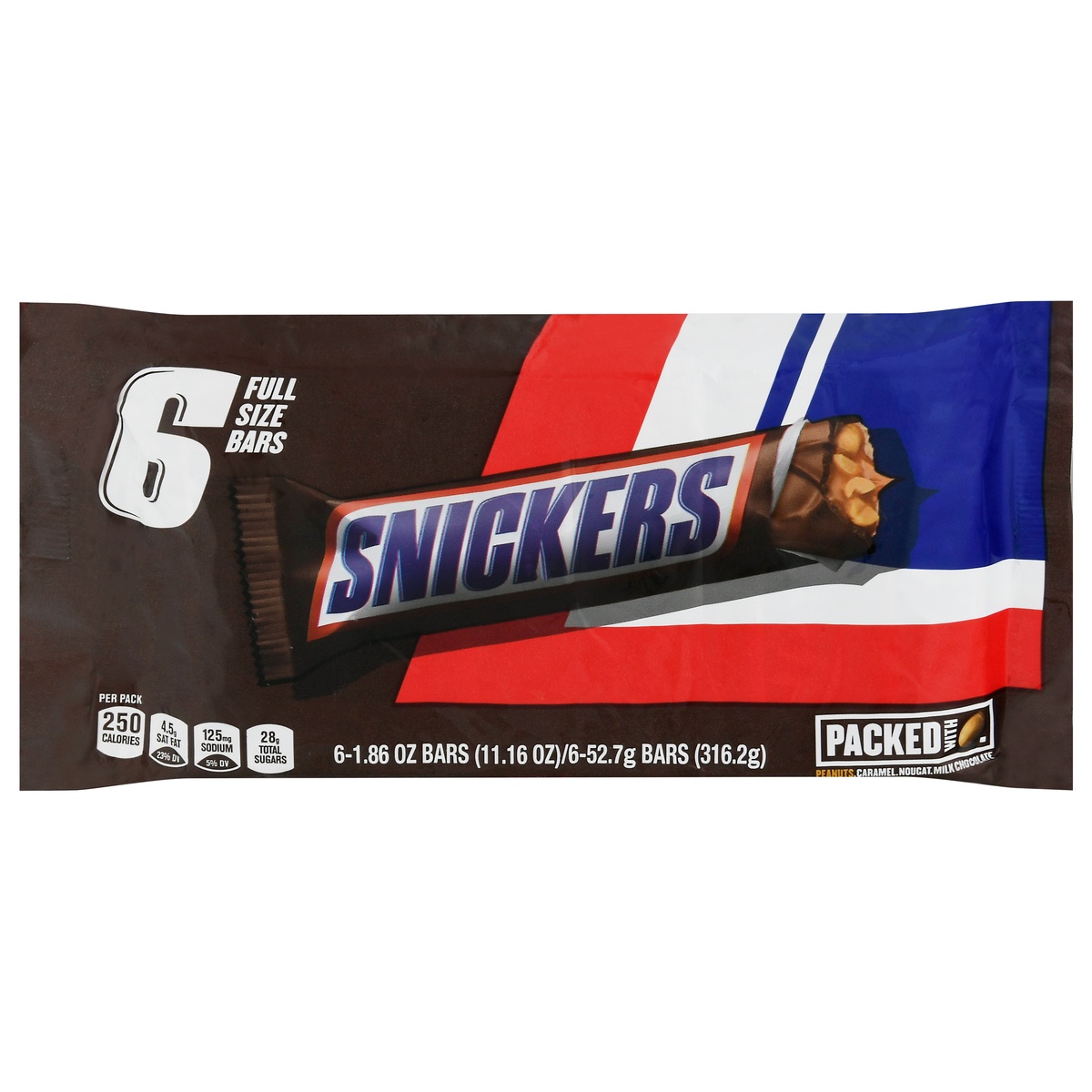 slide 6 of 11, Snickers Full Size Chocolate Candy Bars, 6 ct; 1.86 oz