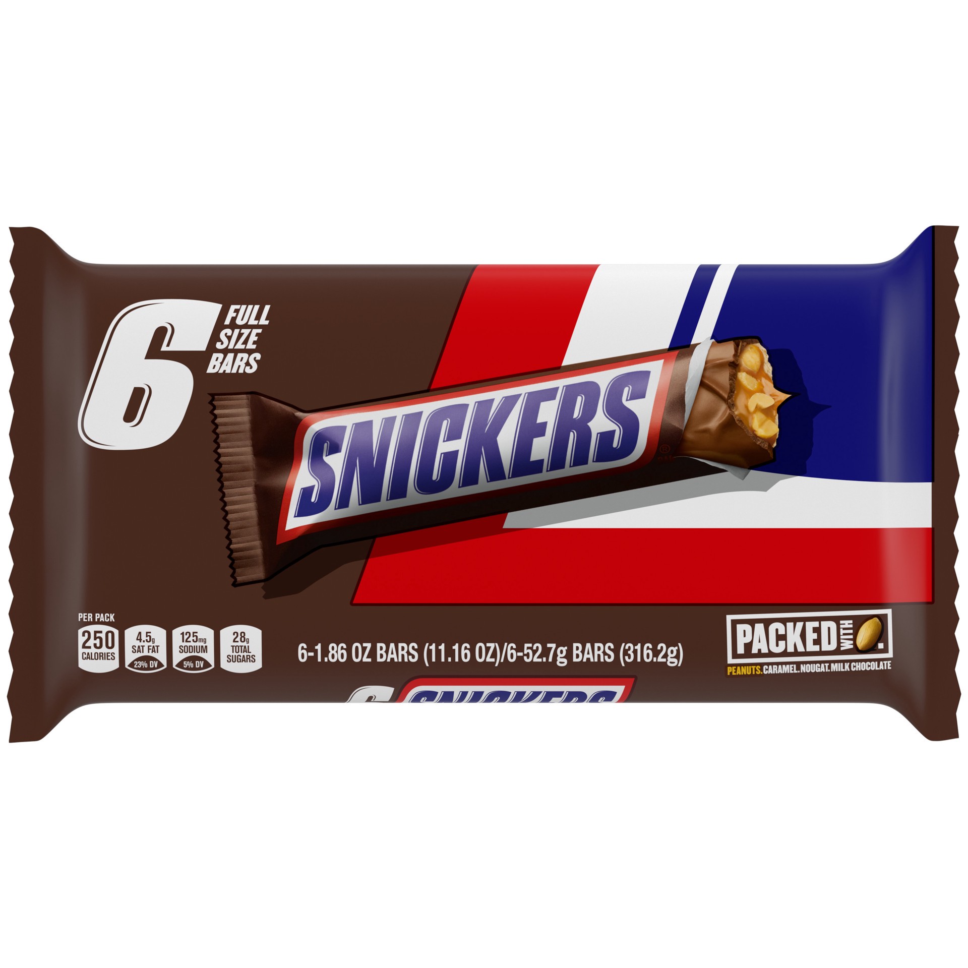 slide 1 of 8, SNICKERS Full Size Chocolate Candy Bars, 11.16 oz (6 Pack), 11.16 oz