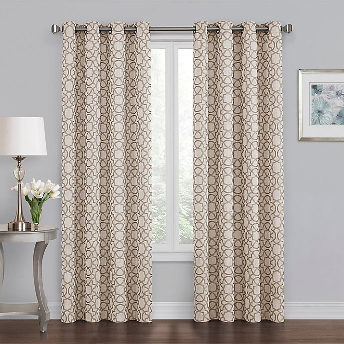 slide 1 of 3, Quinn Geo Grommet 100% Blackout Window Curtain Panel - Mocha, 95 in