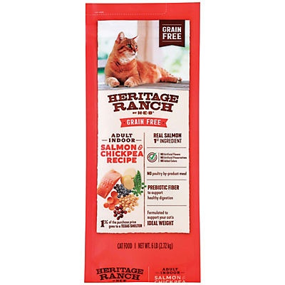 H E B Heritage Ranch Dry Cat Food Grain Free Salmon Chick Pea 6