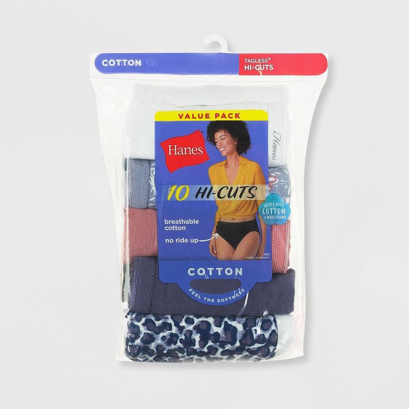 Hanes Women's Cotton Hi-Cut Assorted Size 10 10 ct