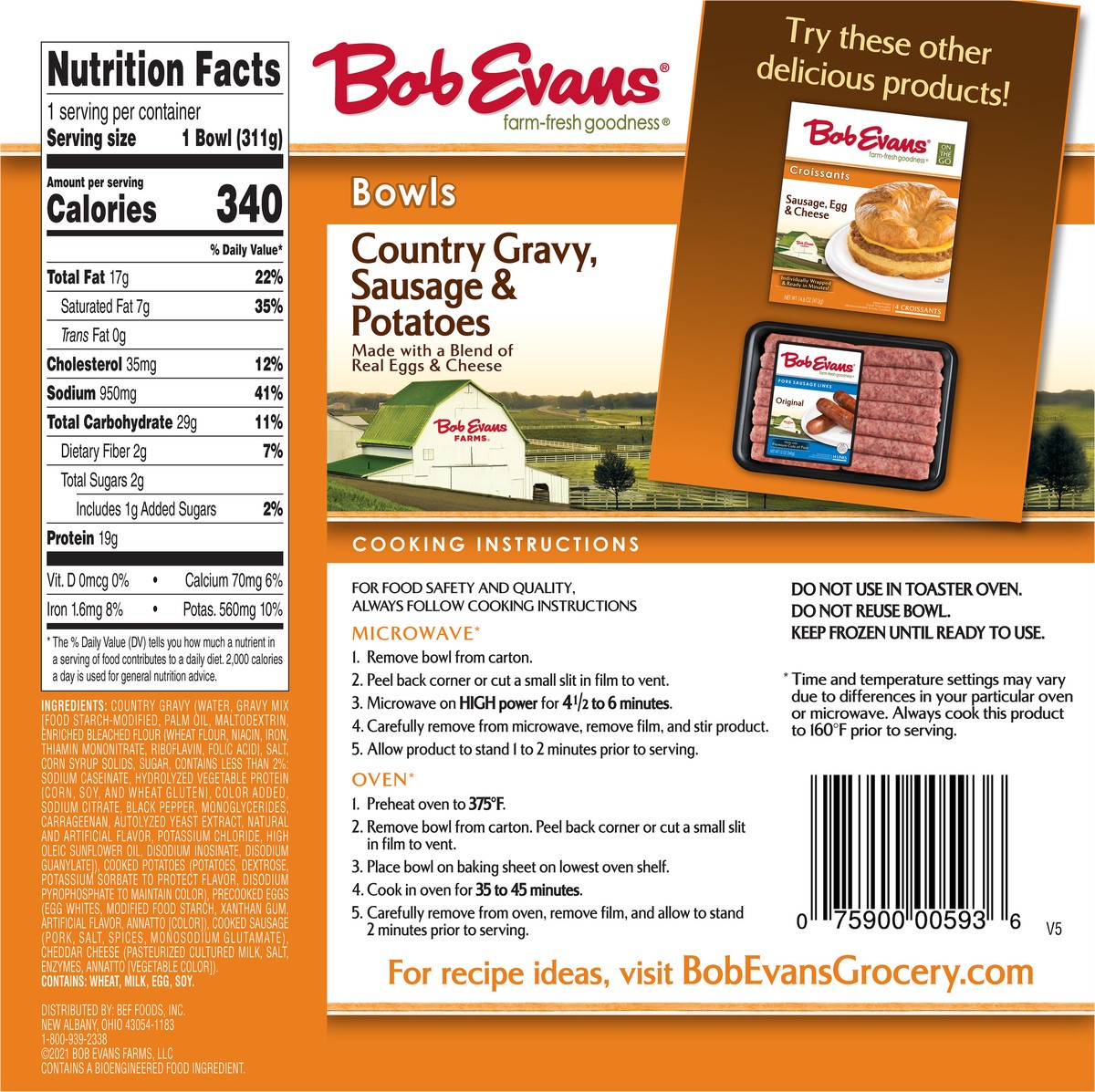 slide 11 of 14, Bob Evans Country Gravy, Sausage & Potatoes Bowl 11 oz. Box, 11 oz