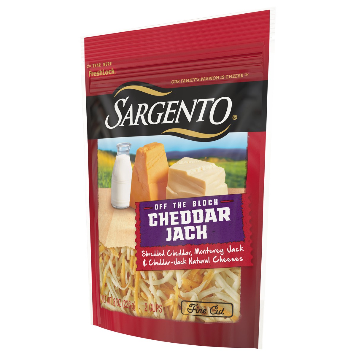 slide 6 of 7, Sargento Off the Block Cheddar Jack Fine Cut Shredded Cheese, 8 oz