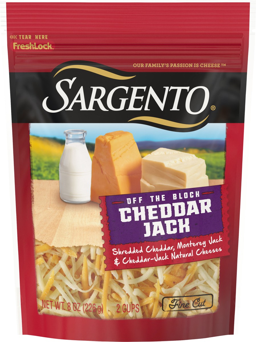 slide 3 of 7, Sargento Off the Block Cheddar Jack Fine Cut Shredded Cheese, 8 oz