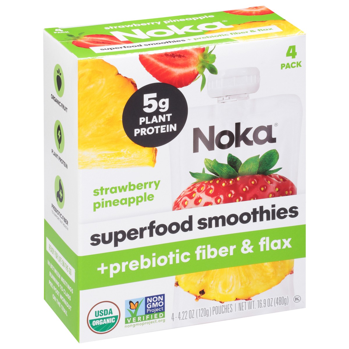 slide 14 of 14, NOKA 4 Pack Strawberry Pineapple Superfood Smoothies 4 - 4.22 oz Pouches, 4 ct