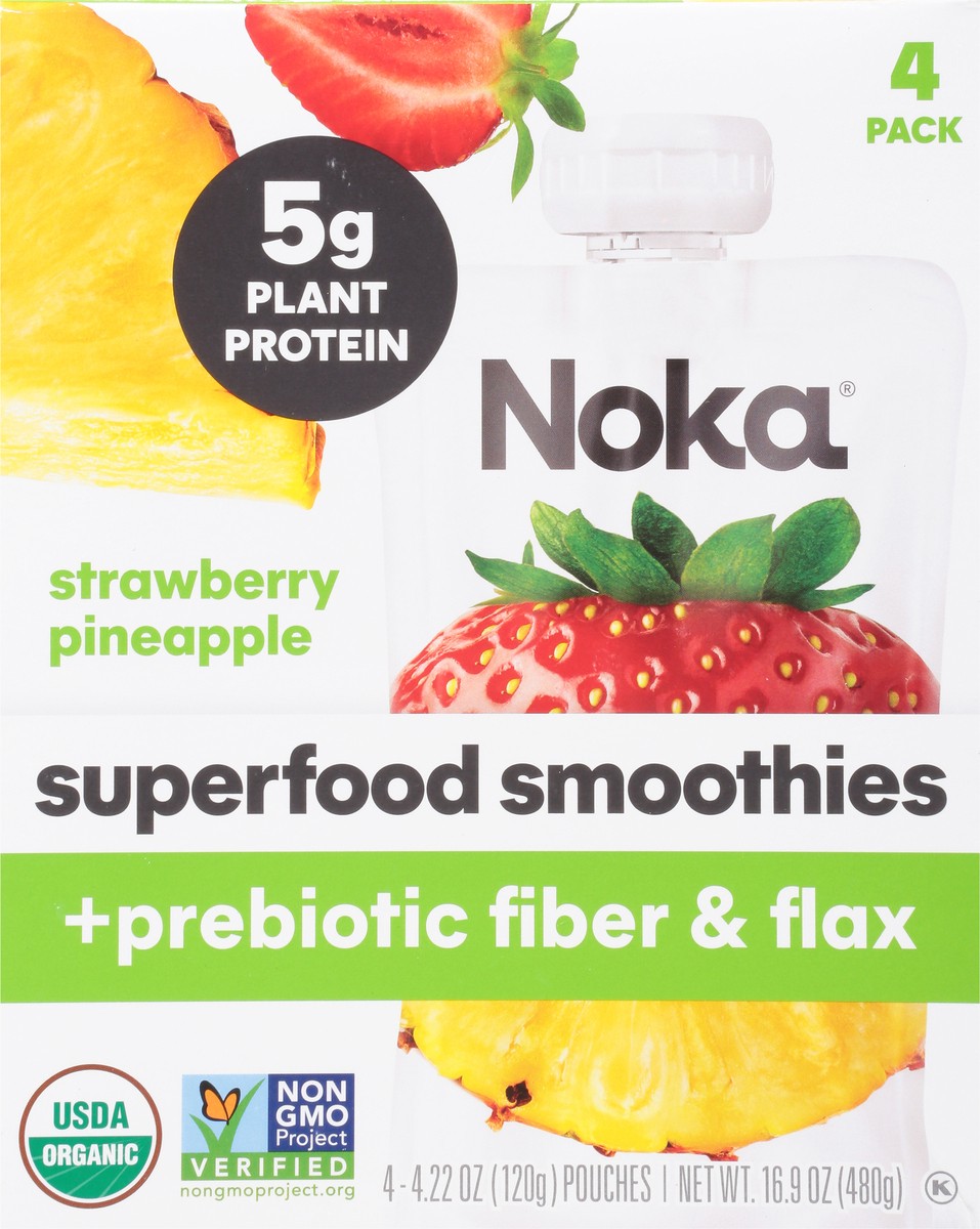 slide 3 of 14, NOKA 4 Pack Strawberry Pineapple Superfood Smoothies 4 - 4.22 oz Pouches, 4 ct