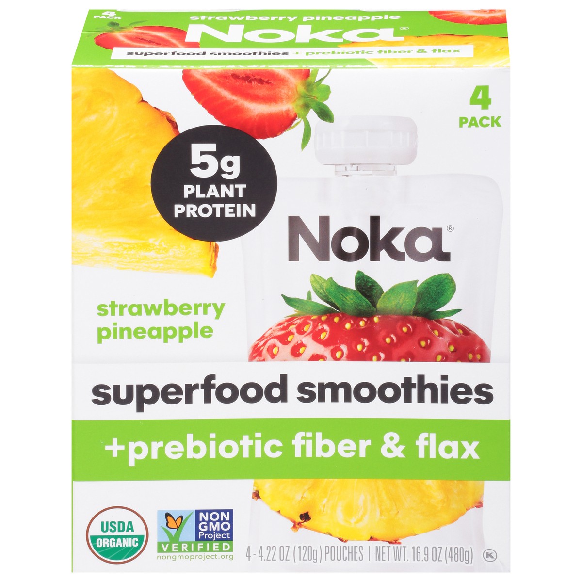 slide 14 of 14, NOKA 4 Pack Strawberry Pineapple Superfood Smoothies 4 - 4.22 oz Pouches, 4 ct