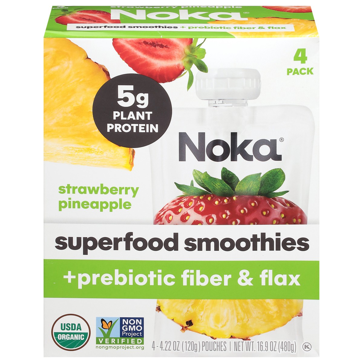 slide 1 of 14, NOKA Superfood Strawberry Pineapple Smoothies 4 - 4.22 oz Pouches, 16.9 oz