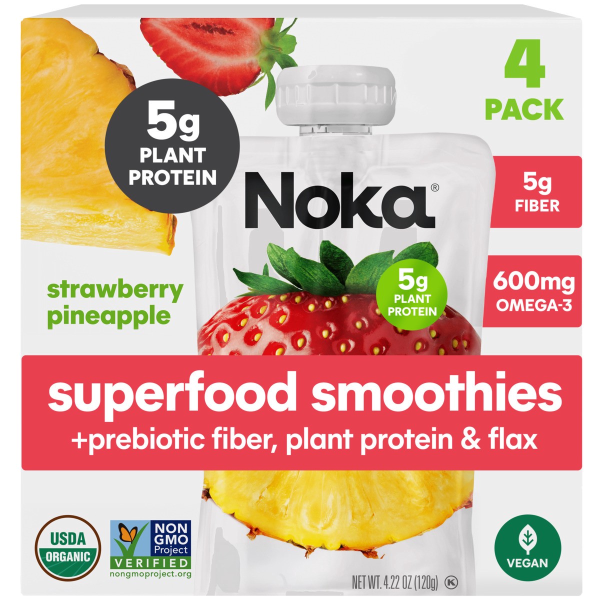slide 1 of 14, NOKA Superfood Smoothies, Strawberry Pineapple 4PK, 16.88 oz