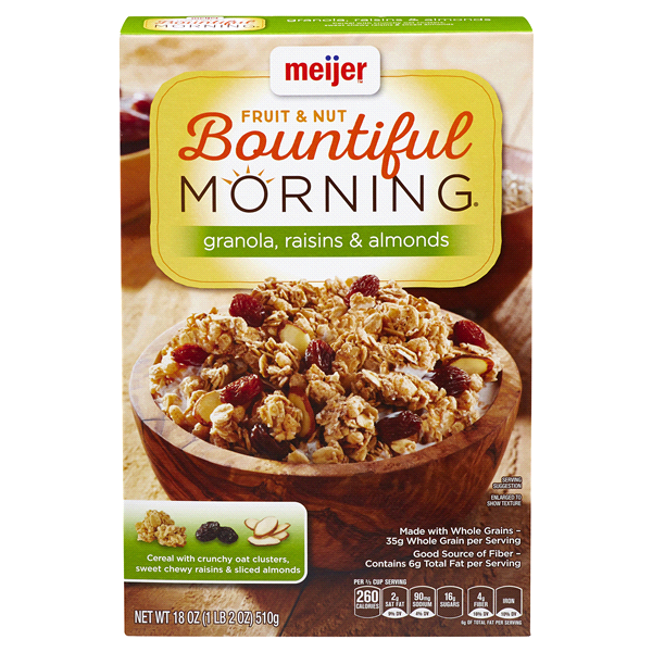 slide 1 of 1, Meijer Bountiful Morning Granola, Raisins & Almonds, 18 oz