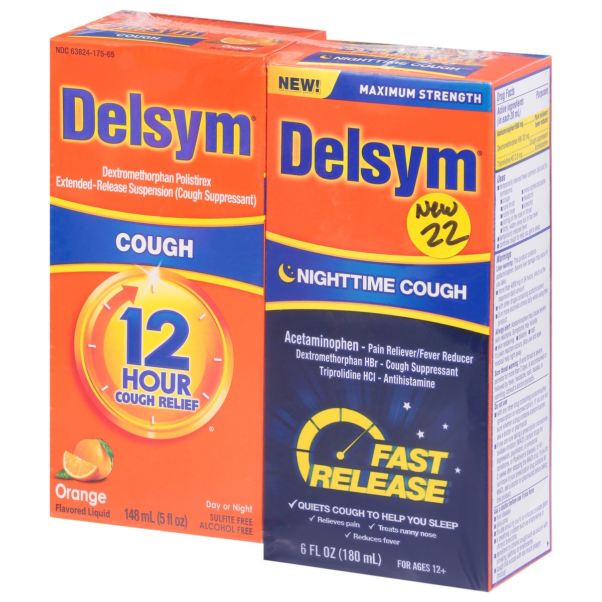 slide 6 of 10, Delsym Day/Night Maximum Strength Orange Flavor Cough Syrup 2 ea, 2 ct